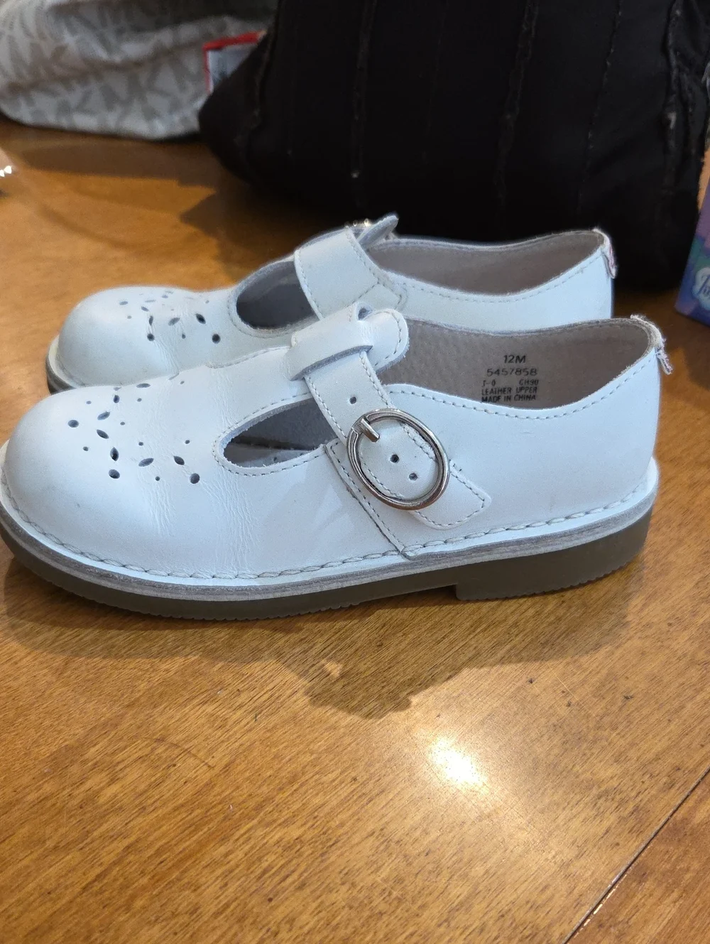 Vintage Stride Rite White Girls' T-Strap Leather Dress Shoes Toddler Size 12 M